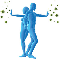 Two Silhouettes with arms outward stopping pollen