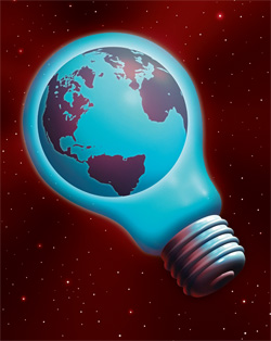 light bulb with planet earth