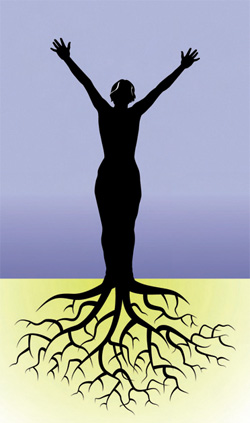 figure standing with roots