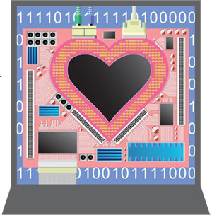 abstract illustration of heart on computer chip