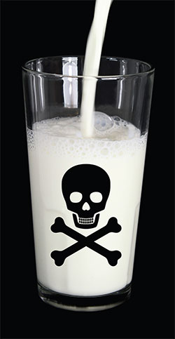 Glass of milk with skull and crossbones