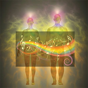 Two Human Forms with rainbow and music notes