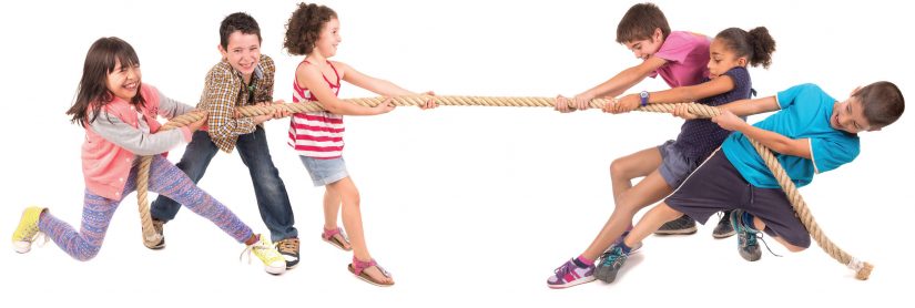 children playing tug-of-war game